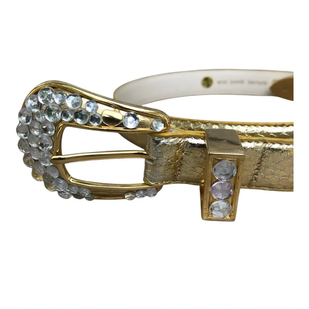 Genuine Leather Snakeskin  Gold Rhinestone Buckle Belt. SZ. S/M.
